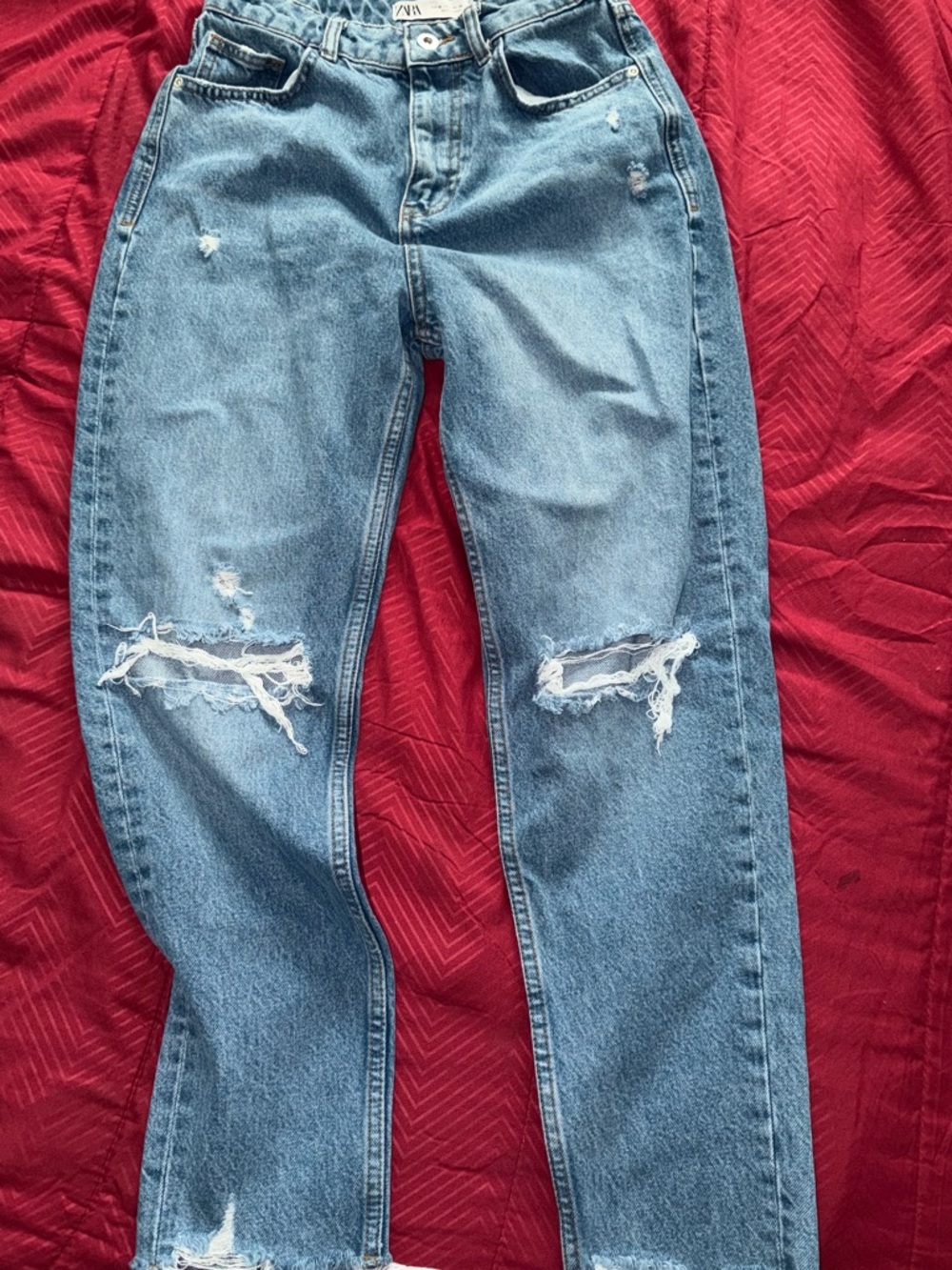 Zara Light Blue Distressed Boyfriend Jeans